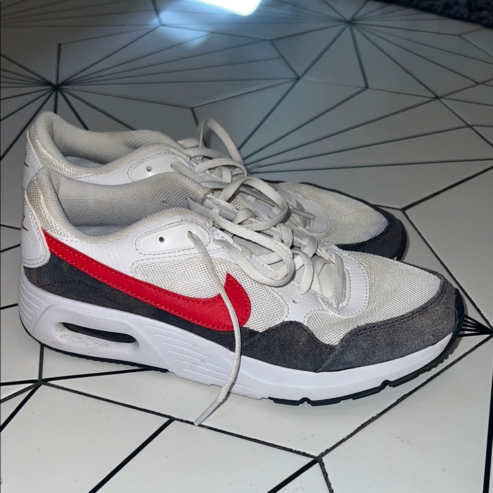 Nike White and Gray Sneakers with Red Swoosh